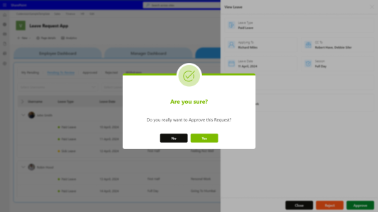 CV Leave Request App – Approve popup CV Leave Request App – Approve popup