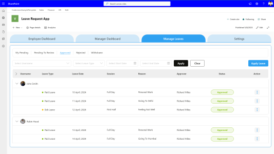 CV Leave Request App – Manage Leaves - Approved CV Leave Request App – Manage Leaves - Approved