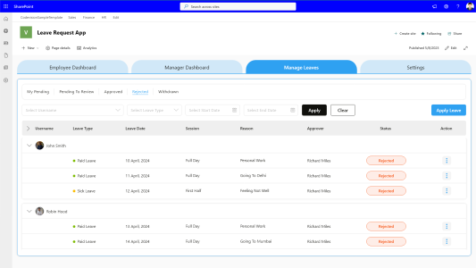 CV Leave Request App – Manage Leaves - Rejected CV Leave Request App – Manage Leaves - Rejected