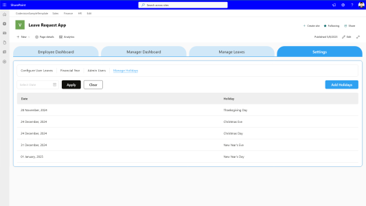 CV Leave Request App - Manage Public Holidays CV Leave Request App - Manage Public Holidays